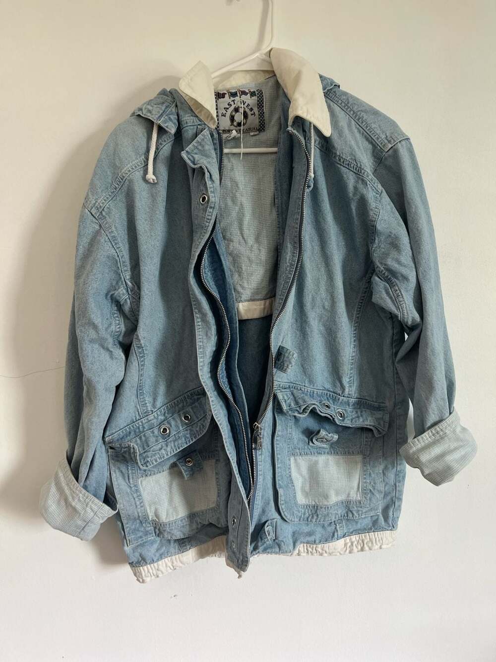 Vintage East West Coastal Light Wash Denim Hooded Jacket